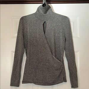 Grace Elements Silk Blend Turtleneck Sweater M Gray Sparkling Open Front Date